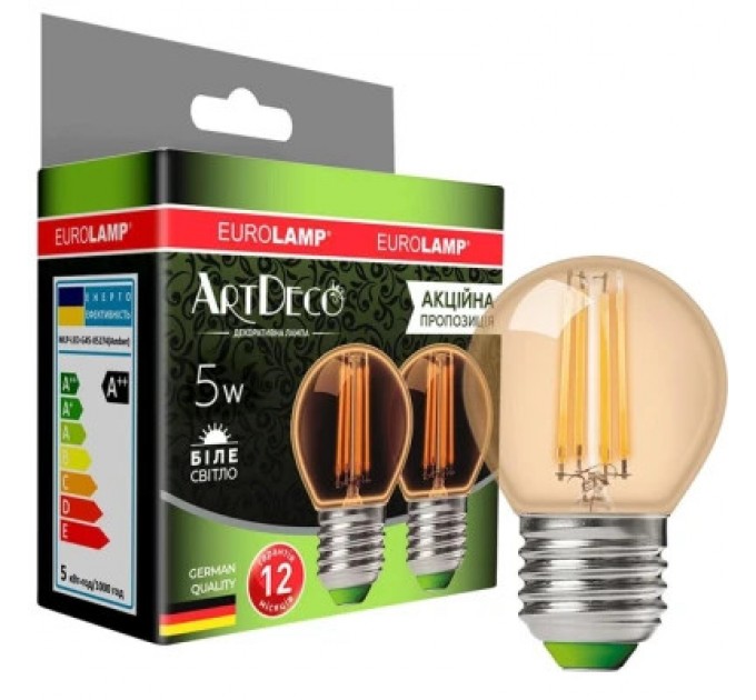 Eurolamp Лампочка Eurolamp LED G45 5W 530 Lm E27 4000K deco 2шт (MLP-LED-G45-05274(Amber))
