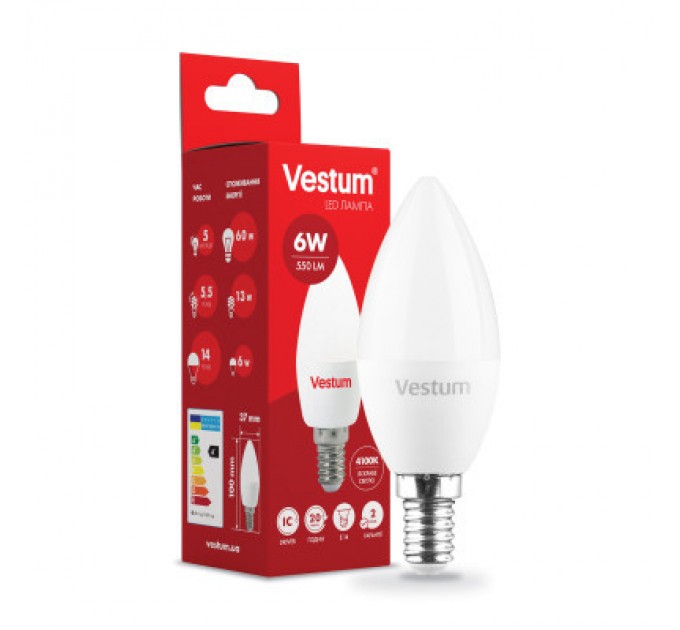 Vestum Лампочка Vestum C37 6W 4100K 220V E14 (1-VS-1303)