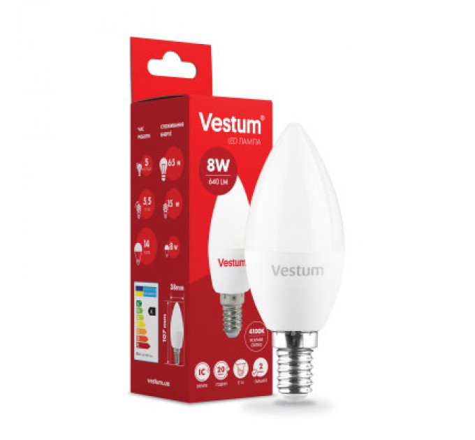 Vestum Лампочка Vestum C37 8W 4100K 220V E14 (1-VS-1311)