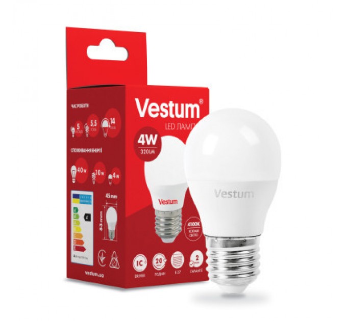 Vestum Лампочка Vestum G45 4W 4100K 220V E27 (1-VS-1205)