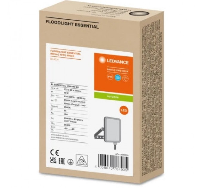 LEDVANCE Прожектор LEDVANCE FL ESSENTIAL 10W 840 BK IP65 (4058075767935)