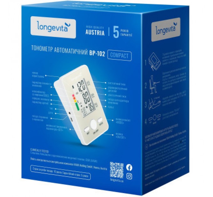 Тонометр Longevita Авт.вимір.артер.тиску LONGEVITA BP-102 Авт. вимір. артер. тиску (BP-102)