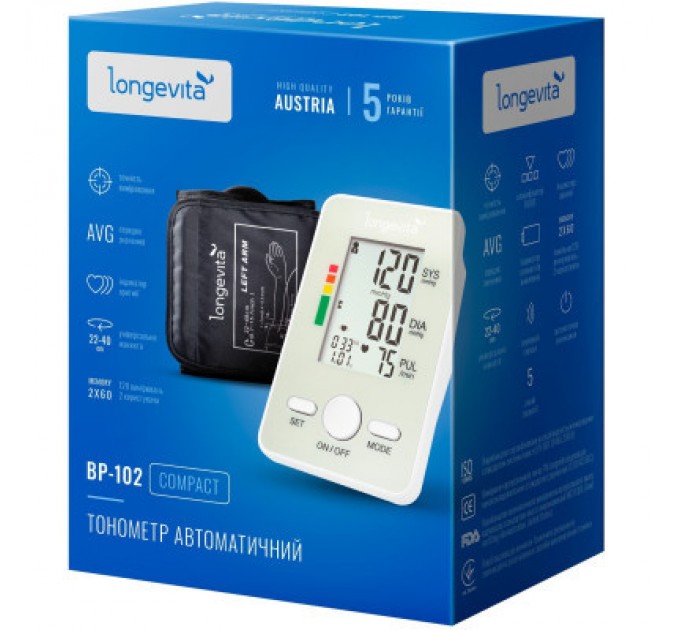 Тонометр Longevita Авт.вимір.артер.тиску LONGEVITA BP-102 Авт. вимір. артер. тиску (BP-102)