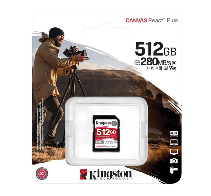 Kingston Карта пам'яті Kingston 512GB SDXC class 10 UHS-II U3 Canvas React Plus (SDR2V6/512GB)