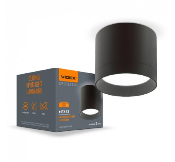 Videx Світильник точковий Videx IP44 під лампу GX53 накладний Чорний (VL-SPF19A-B)