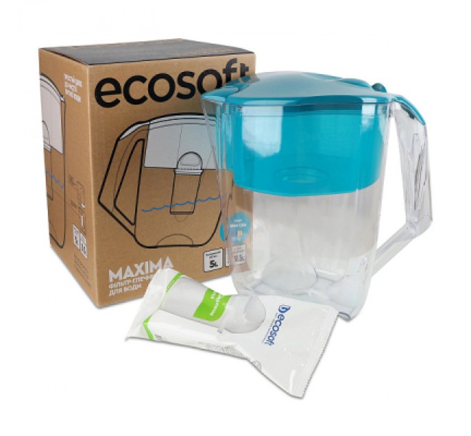 Ecosoft Фільтр-глечик Ecosoft Maxima 5л (3.5л очищеної води) з фільтр-картриджем, аква грін (FMVMAXIMADGECO)