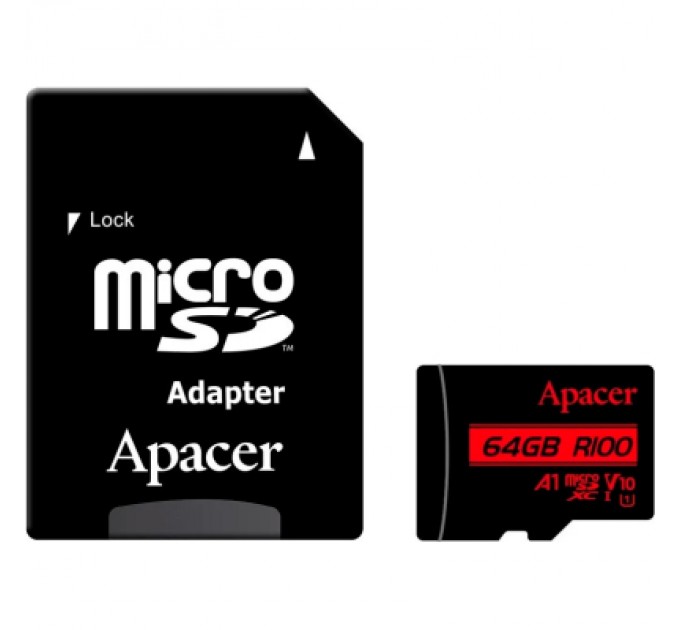 Apacer Карта пам'яті Apacer 64GB microSD class 10 UHS-I V10 A1 (AP64GMCSX10UB-R)