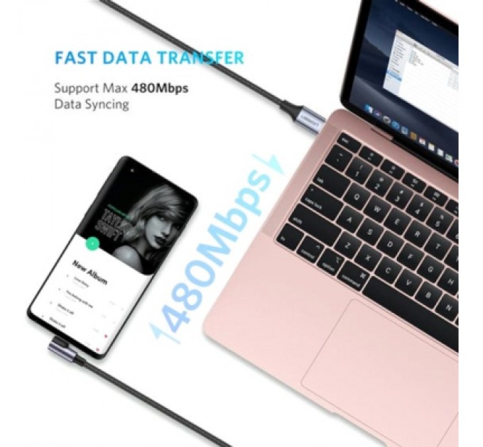 Дата кабель USB-C to USB-C 2.0m 60W US255 Black Gray Ugreen (50125)