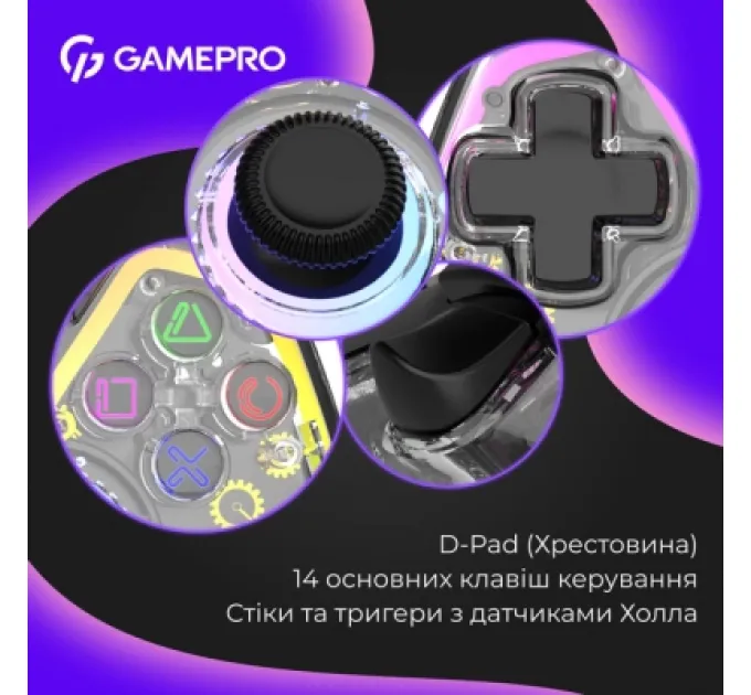 Геймпад GamePro GPS13T BT 5.3/USB/PC/iOS/Android/PS3/PS4 RGB Transparent (GPS13T)