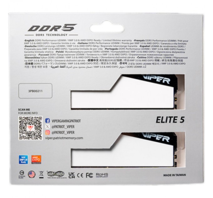 Patriot Модуль пам'яті для комп'ютера DDR5 32GB (2x16GB) 5600 MHz Viper Elite 5 Patriot (VEB532G5636KW)