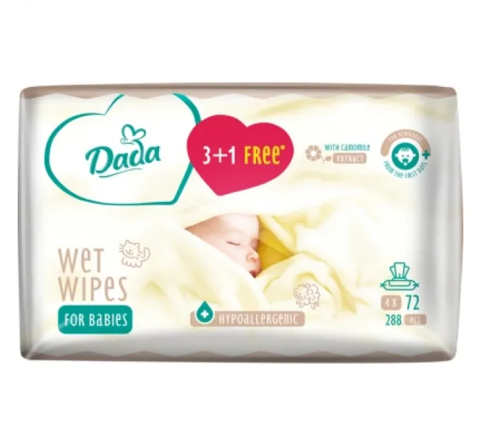 Dada Дитячі вологі серветки Dada 3+1 з екстрактом ромашки (4 х 72 шт.) (4820174980863)