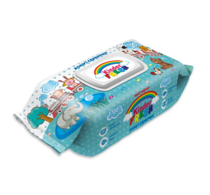 Дитячі вологі серветки Kinder Fresh М, з клапаном, 120 шт (4820237500595)