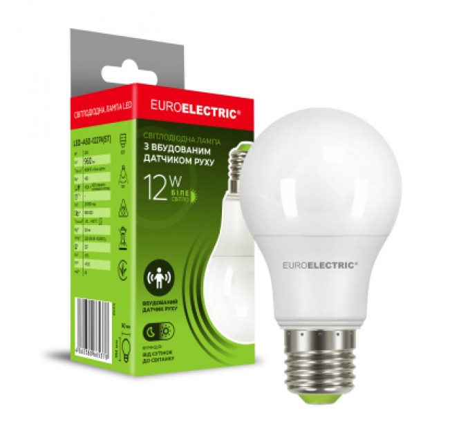 Лампочка EUROELECTRIC LED A60 12W 960Lm SENSOR E27 4000K с датчик (LED-A60-12274(ST))