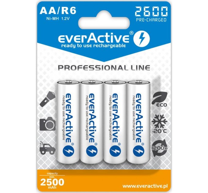 Аккумулятор everActive AA/HR06 Ni-MH 2600mAh BL 4шт