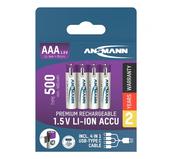 Ansmann Аккумуляторы Ansmann AAA/HR03 Li-Ion 500 mAh BL 4 шт
