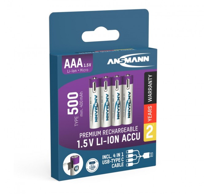 Ansmann Аккумуляторы Ansmann AAA/HR03 Li-Ion 500 mAh BL 4 шт