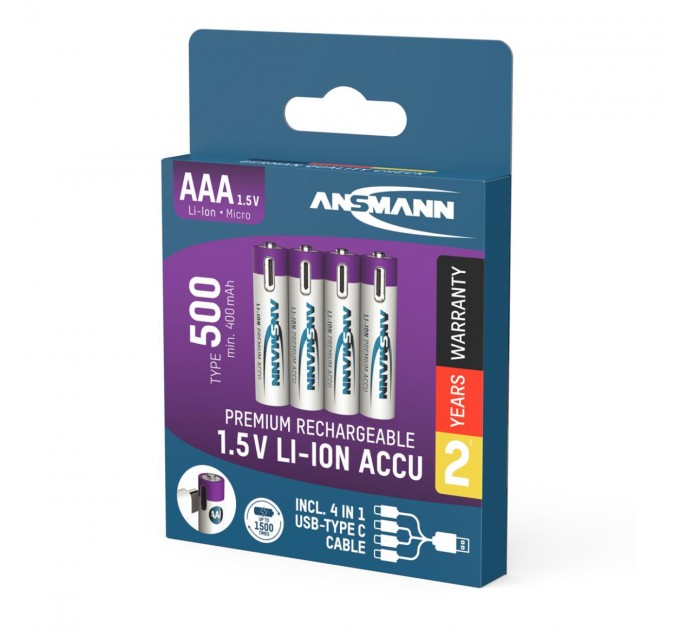 Ansmann Аккумуляторы Ansmann AAA/HR03 Li-Ion 500 mAh BL 4 шт