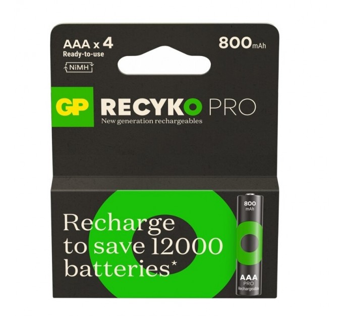 Аккумуляторы GP Recyko Pro Eco AAA/HR03 NI-MH 800mAh Box 4 шт
