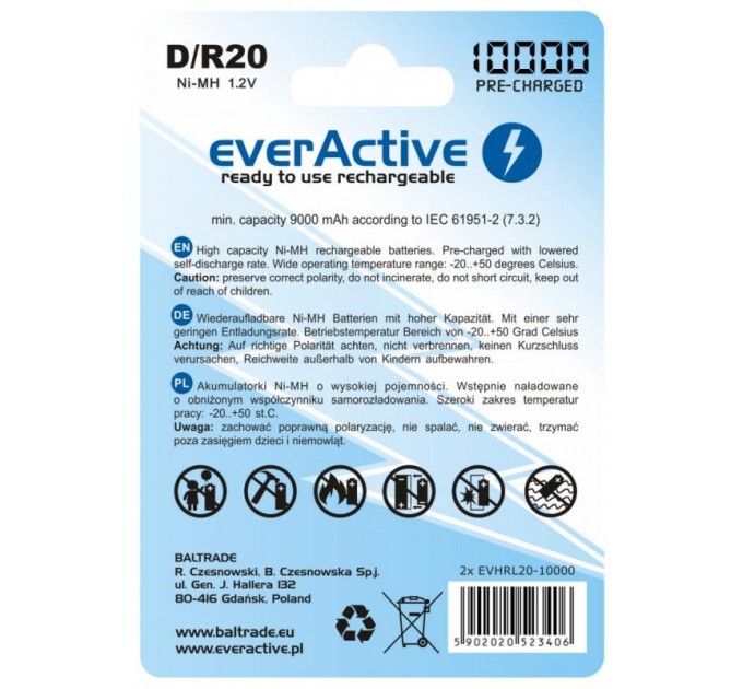 everActive Аккумулятор everActive D/HR20 10000mAh BL 2шт