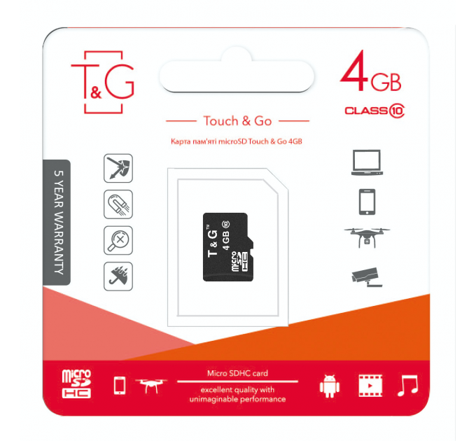 Карта пам`ятi MicroSDHC 4GB Class 10 T&G (TG-4GBSDCL10-00)
