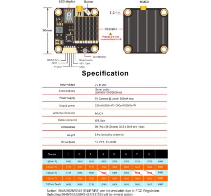 AKK Відеопередавач (VTX) AKK FX2-Dominator 2W 5.8GHz 48CH L,X Band (TX2000LX)