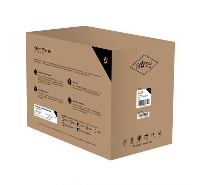 nJoy Джерело безперебійного живлення NJOY Keen 1000 (UPLI-LI100KE-CG01B) Lin.int., AVR, 4 x евро, пластик