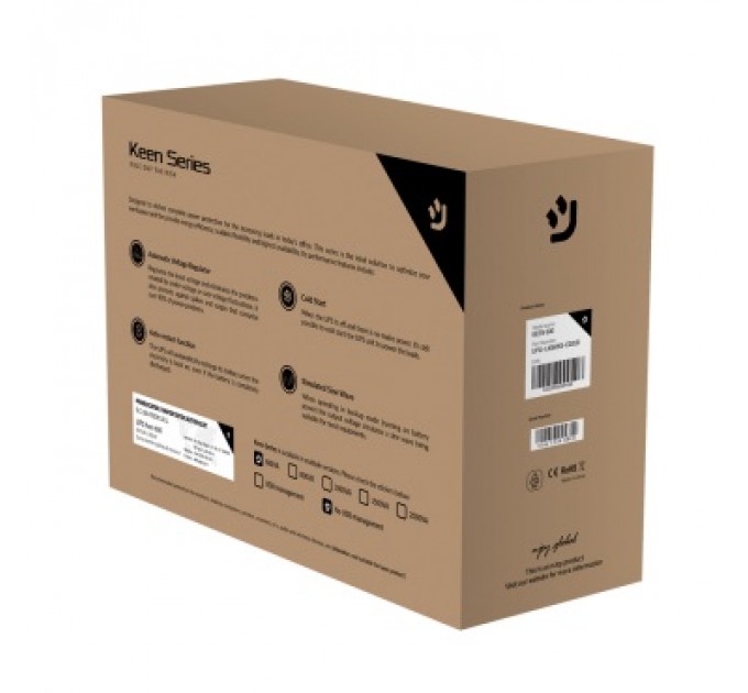 nJoy Джерело безперебійного живлення NJOY Keen 600 (UPLI-LI060KU-CG01B) Lin.int., AVR, 2 x евро, USB, пластик