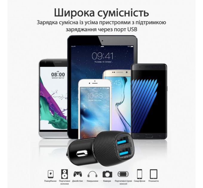 Promate Автомобильное зарядное устройство Promate Voltrip-Duo Black