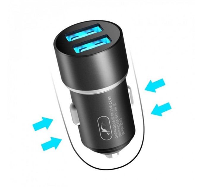 SkyDolphin Автомобільний зарядний пристрій SkyDolphin SZ02 Aluminium (2USB, 2.4A) Black (AZP-000074)