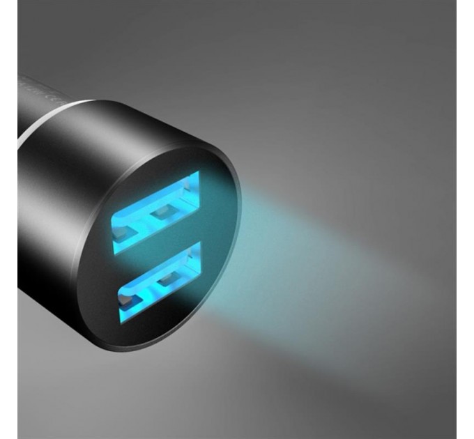 SkyDolphin Автомобильное зарядное устройство SkyDolphin SZ02L Aluminium (2USB, 2.4A) Black (AZP-000071) + кабель Lightning
