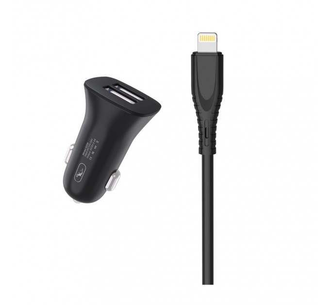 SkyDolphin Автомобильное зарядное устройство SkyDolphin SZ09L (2USB, 3.4A) Black (AZP-000109) + кабель Lightning