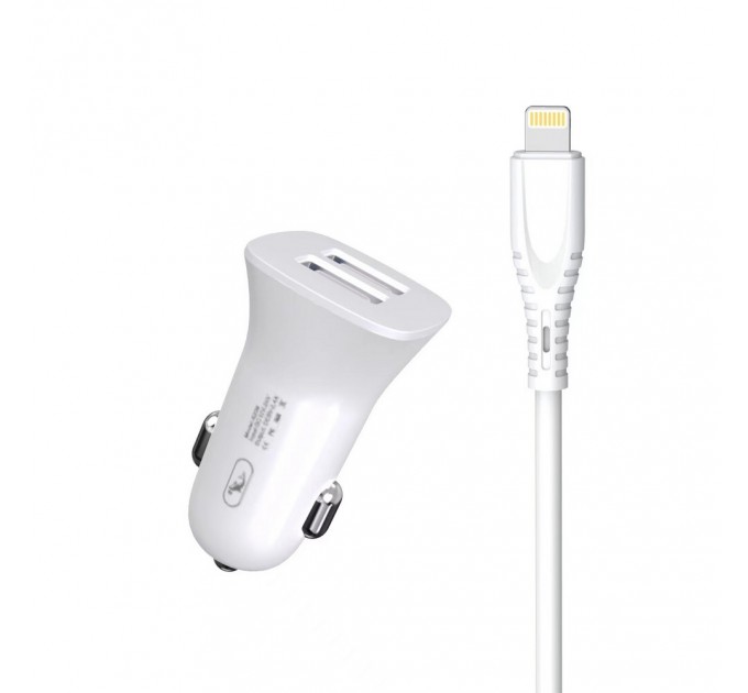 SkyDolphin Автомобильное зарядное устройство SkyDolphin SZ09L (2USB, 3.4A) White (AZP-000108) + кабель Lightning