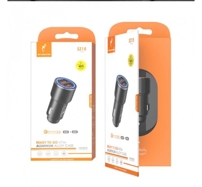SkyDolphin Автомобильное зарядное устройство SkyDolphin SZ15 Aluminium QC3.0 (2USB, 2.4A) Black (AZP-000087)
