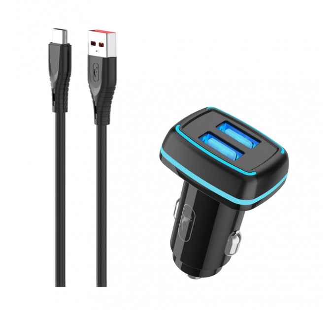 SkyDolphin Автомобильное зарядное устройство SkyDolphin SZ18T (2USB, 3.4A) Black (AZP-000100) + кабель Type-C