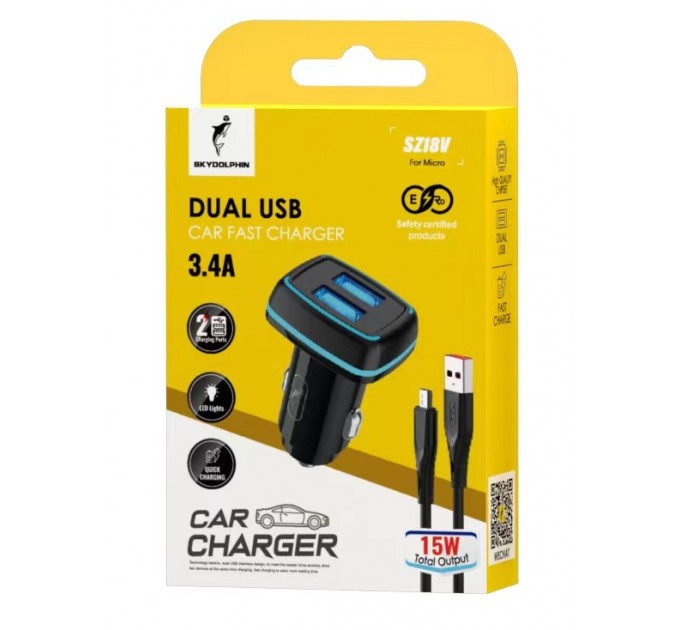 SkyDolphin Автомобильное зарядное устройство SkyDolphin SZ18V (2USB, 3.4A) Black (AZP-000101) + кабель microUSB