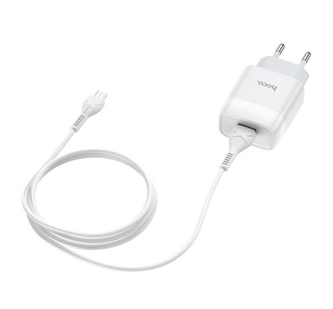 HOCO Зарядное устройство Hoco C72A Glorious (1USB, 2.1А) White (6931474713001) + кабель MicroUSB