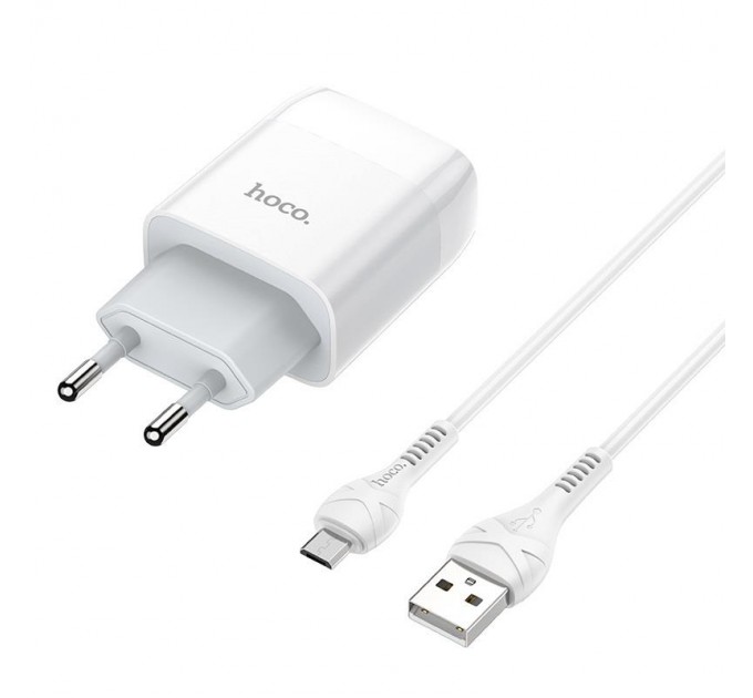 HOCO Зарядное устройство Hoco C72A Glorious (1USB, 2.1А) White (6931474713001) + кабель MicroUSB