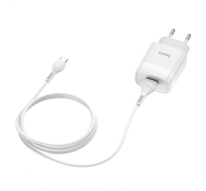 HOCO Зарядное устройство Hoco C72A Glorious (1USB, 2.1А) White (6931474713018) + кабель Type-C