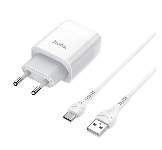 HOCO Зарядное устройство Hoco C72A Glorious (1USB, 2.1А) White (6931474713018) + кабель Type-C