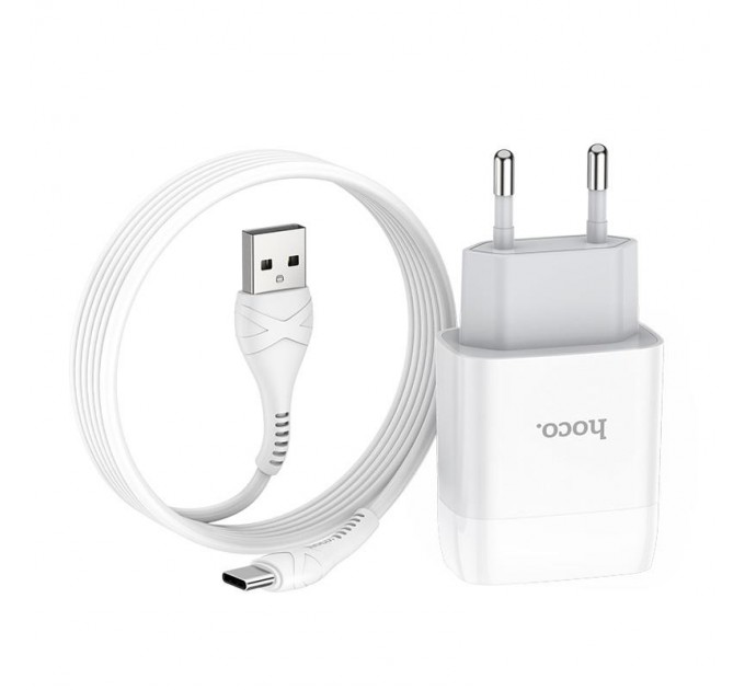 HOCO Зарядное устройство Hoco C72A Glorious (1USB, 2.1А) White (6931474713018) + кабель Type-C