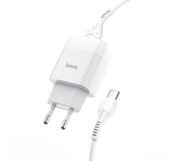 HOCO Зарядное устройство Hoco C72A Glorious (1USB, 2.1А) White (6931474713018) + кабель Type-C