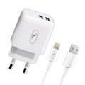 SkyDolphin Зарядное устройство SkyDolphin SC22EBL (2USB, 2.1A) White (MZP-000162) + кабель Lightning