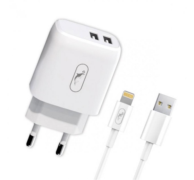 SkyDolphin Зарядное устройство SkyDolphin SC22EBL (2USB, 2.1A) White (MZP-000162) + кабель Lightning