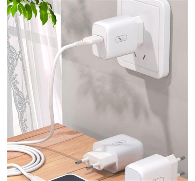 SkyDolphin Зарядний пристрій SkyDolphin SC22EL (1USB, 2.1A) White (MZP-000158) + кабель Lightning