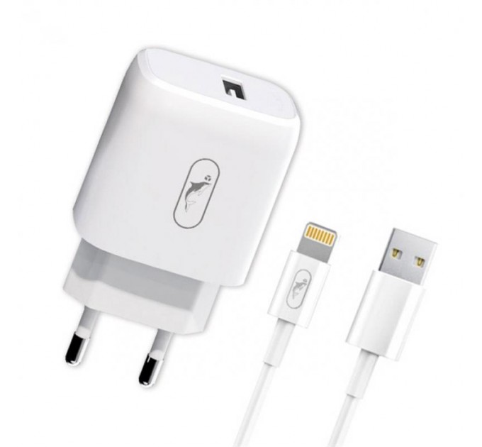 SkyDolphin Зарядний пристрій SkyDolphin SC22EL (1USB, 2.1A) White (MZP-000158) + кабель Lightning