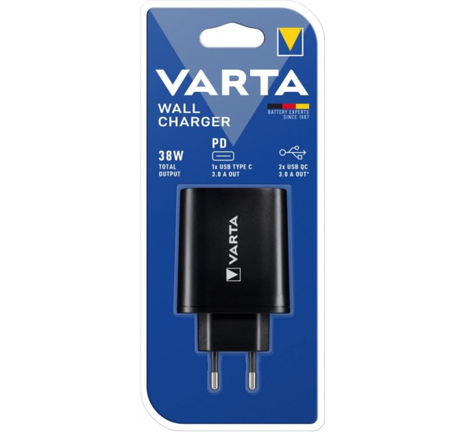 Varta Зарядное устройство Varta Wall Charger (2USB, 3A; USB-C, 3A) 38W Black (57958101401)