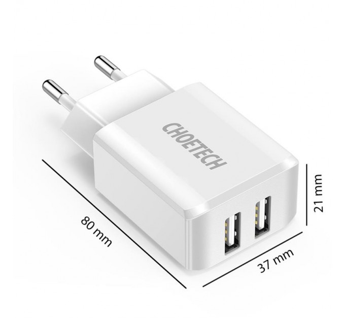 Сетевое зарядное устройство Choetech (2USBх2A) White (C0030)