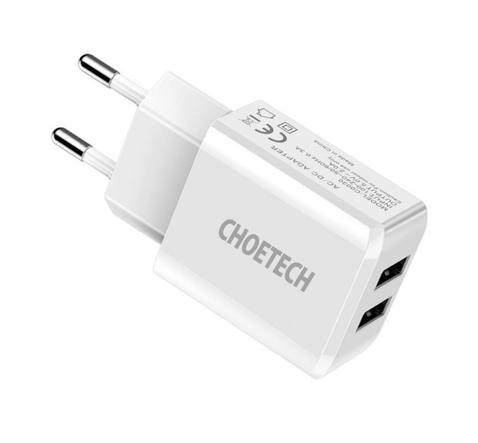 Сетевое зарядное устройство Choetech (2USBх2A) White (C0030)