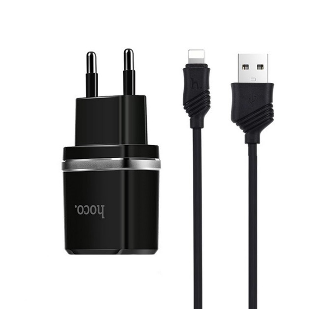 HOCO Сетевое зарядное устройство Hoco C12 Smart 2.4A 2USB Black (S23146) + кабель Lightning