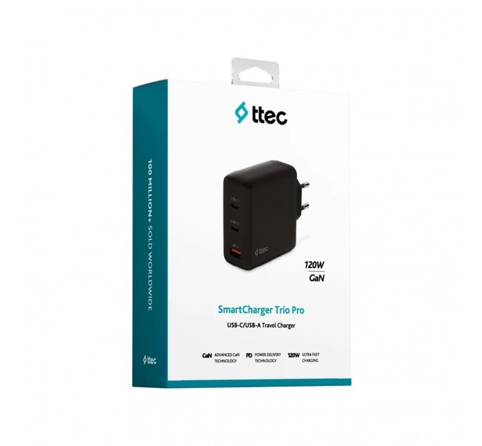 Ttec Сетевое зарядное устройство Ttec SmartCharger Trio GAN 2хUSB-C/USB-A /120Вт Black (2SCG04S)